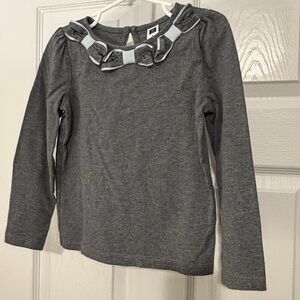 Janie and Jack Gray Long Sleeve Top with Blue bow detail